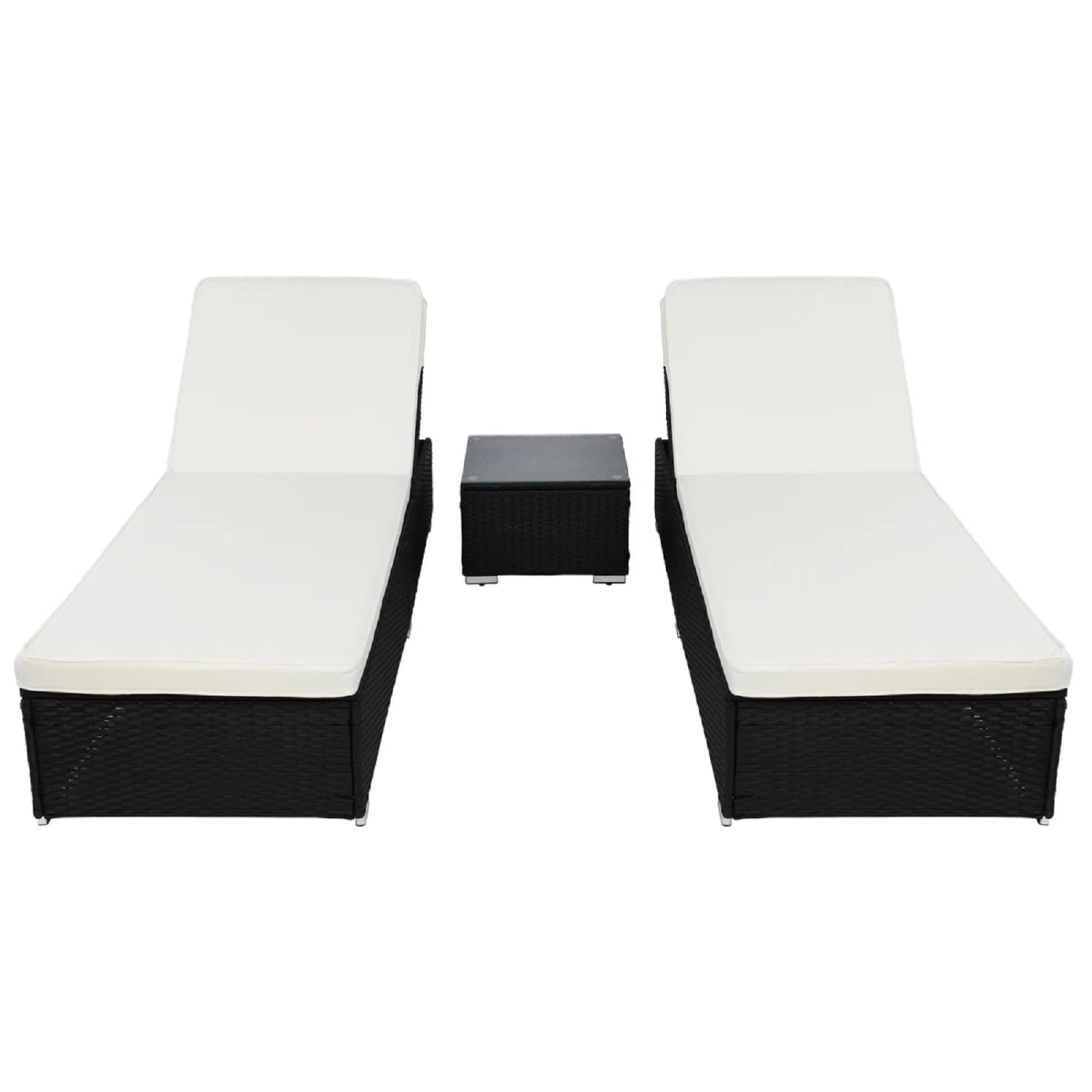 Winado Chaise Lounge Set of 2 Wicker Black Metal Frame Stationary Chaise Lounge Chair with White Cushioned Seat