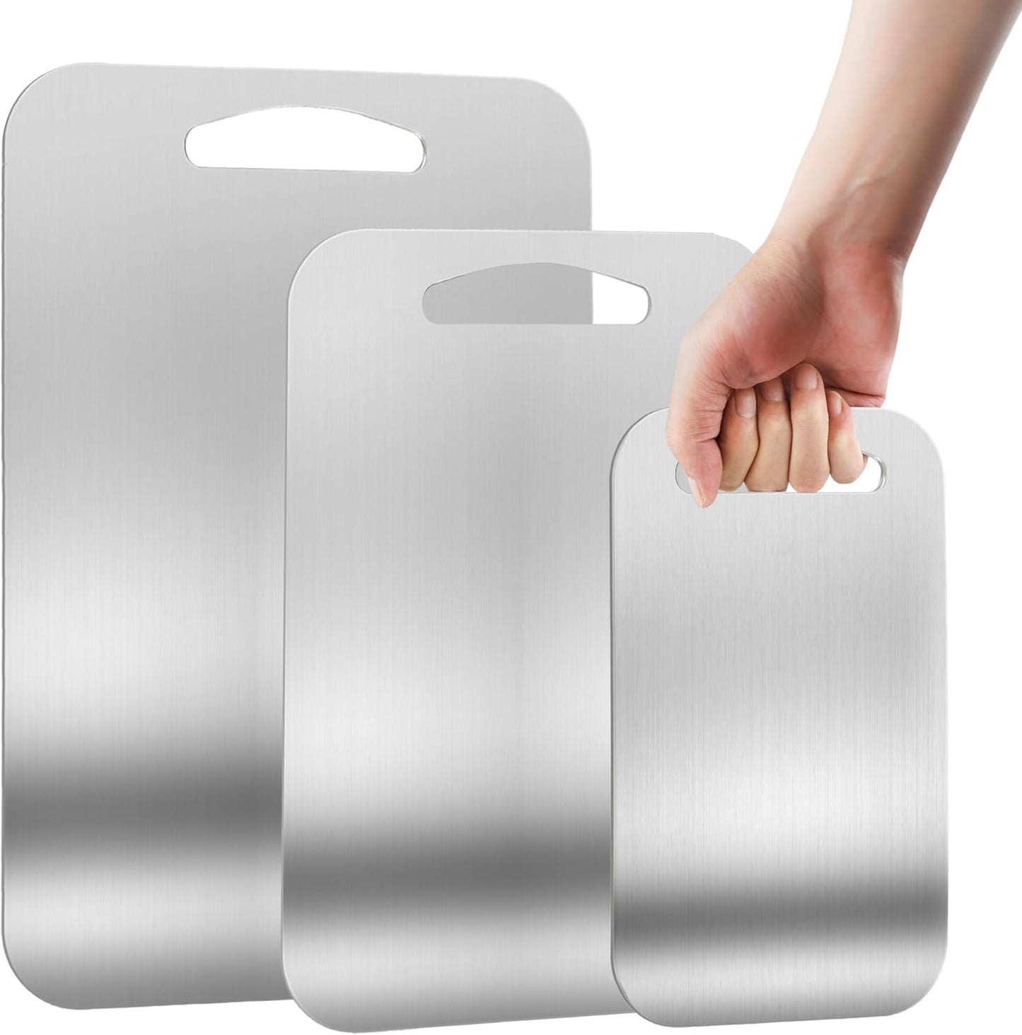 URMONA 3 PCS 304 Stainless Steel Cutting Board For Kitchen, Non-Staining&Odor-Free, Burr-Free Edges, Dishwasher Safe, Non Toxic Cutting Board（S+M+L）