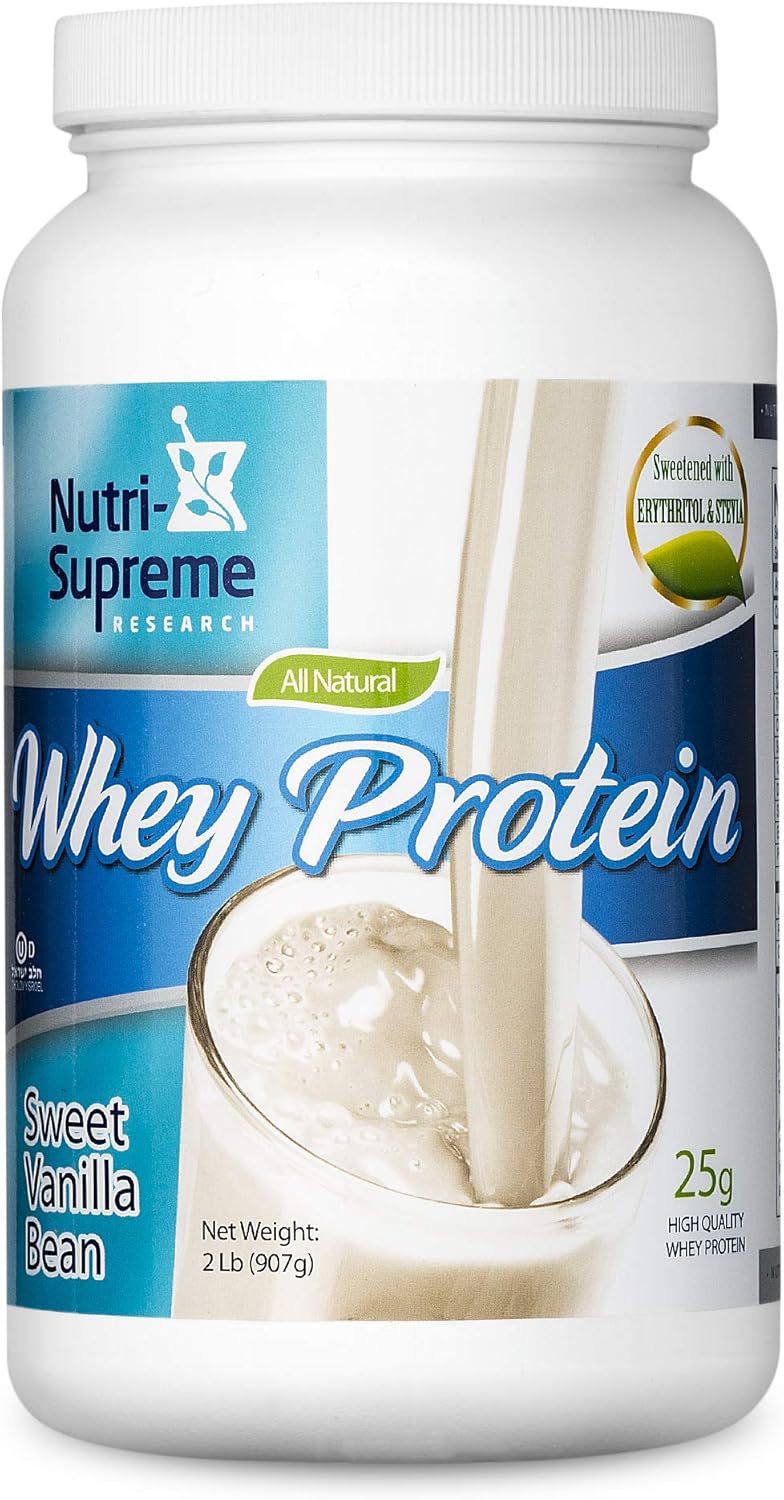 Nutri- Supreme Research Whey Protein Powder Dairy Cholov Yisroel Sweet Vanilla Bean Sweetened with Erythritol and Stevia - 2 Lb - 25 G