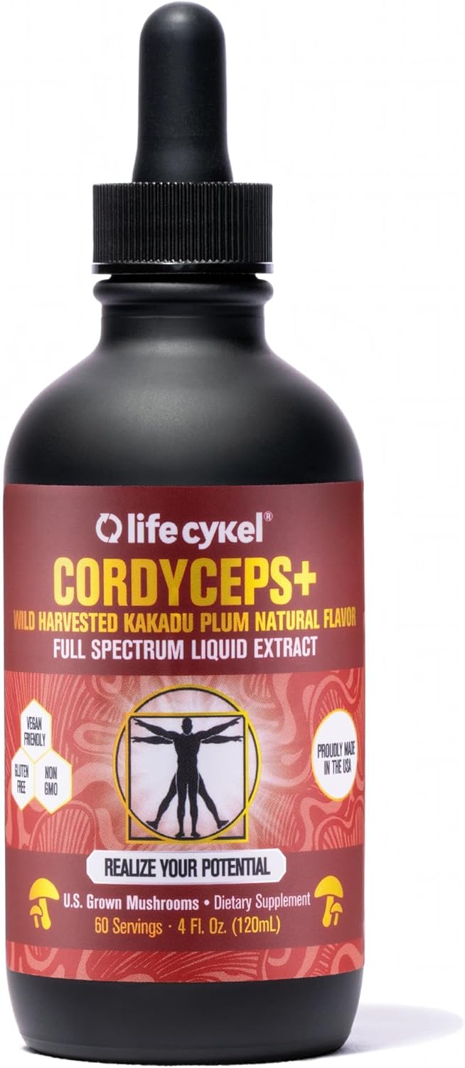 Lifecykel Cordyceps Mushroom Extract with Kakadu Plum - Energy, Stamina & Vitality Support, Natural Aging Supplement - Non-GMO and Vegan Tincture - 4Fl Oz