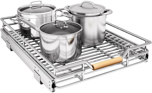 Pull out Cabinet Organizer,Heavy Duty Smooth Sliding Under Cabinet Shelves for Pots and Pans,Roll out Drawers with Thickened Chrome Plating,Slide out Drawers for Home Kitchen Pantry(15"W X 21"D)