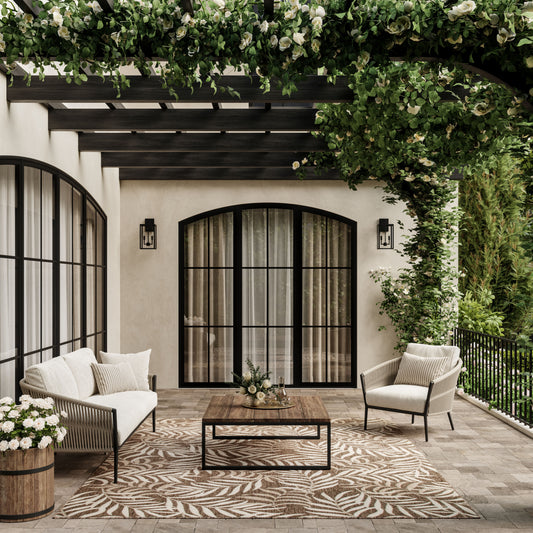 Nourison Home Garden Oasis 9 x 12 (ft) Loomed Mocha Rectangular Indoor/Outdoor Floral/Botanical Tropical Area rug