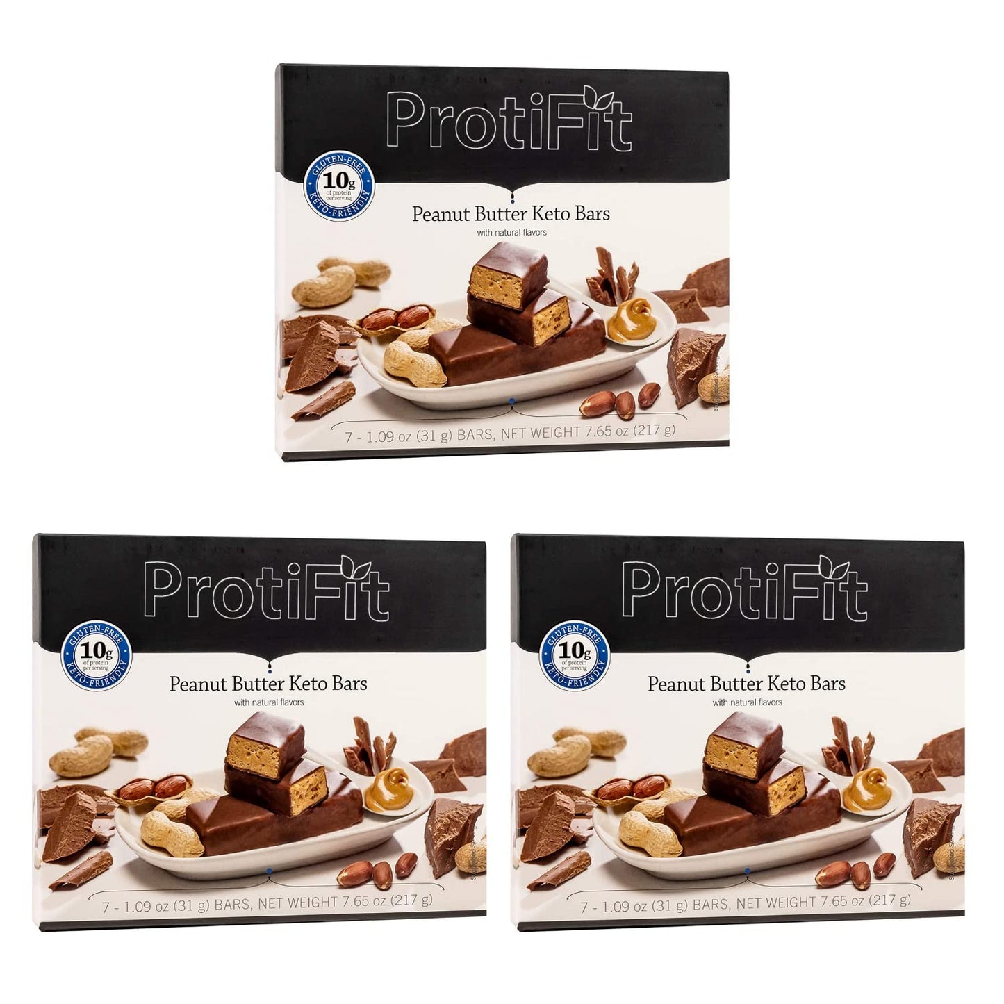 PROTIFIT - High Protein Peanut Butter Keto Bar 3 Pack, 10g Protein, Low Carb, Low Sugar, Gluten Free, Ideal Protein Compatible, 7 Servings Per Box, (3 Pack)