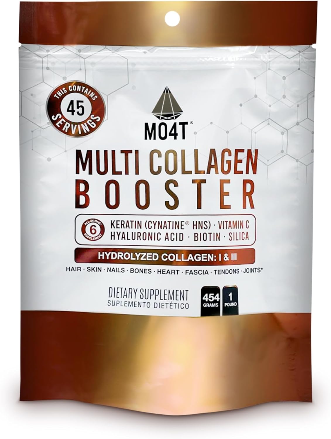 MOMOF4TRANSFORM Multi Collagen Booster Powder \u2013 Extra Strength Collagen Supplement with Added Keratin, Biotin, Hyaluronic Acid, Vitamin C & Silica \u2013 Extra Nutrients for Hair, Nails,& Skin -1 Pound