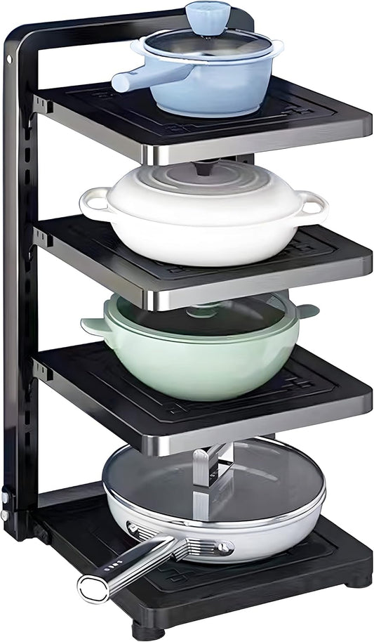 ROMATIA Pot and Pan Organizer Rack for under Cabinet, Heavy Duty Pot Pan Rack under Sink Organizers and Storage, Pot lid organizer, Kitchen Cabinet Organizer with 4 Adjustable Tiers