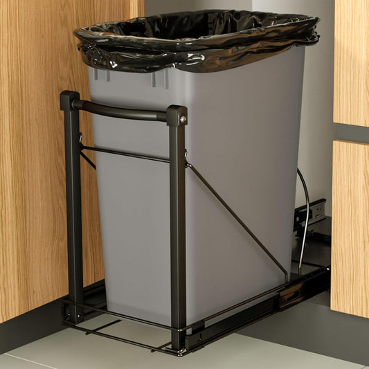 Adjustable Under Cabinet Trash Can Organizer with Soft Close Rail - Heavy Duty Black Steel Under Sink Pull-Out Organizer, Fits 7-13 Gallon, Up to 125 lbs Capacity (Trash Can Not Included)