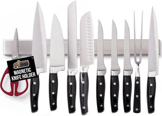 GORILLA GRIP Stainless Steel Magnetic Knife Holder for Wall, 24 Inch, Multi-Purpose Magnet Bar for Knives, Tools, Art Supplies, Heavy Duty Strip Holds Up to 6 lbs, Kitchen Organizer, Drilling Required