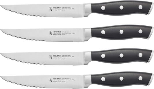 HENCKELS Forged Accent Razor-Sharp Steak Knife Set of 4, Black, German Engineered Knife Informed by over 100 Years of Mastery
