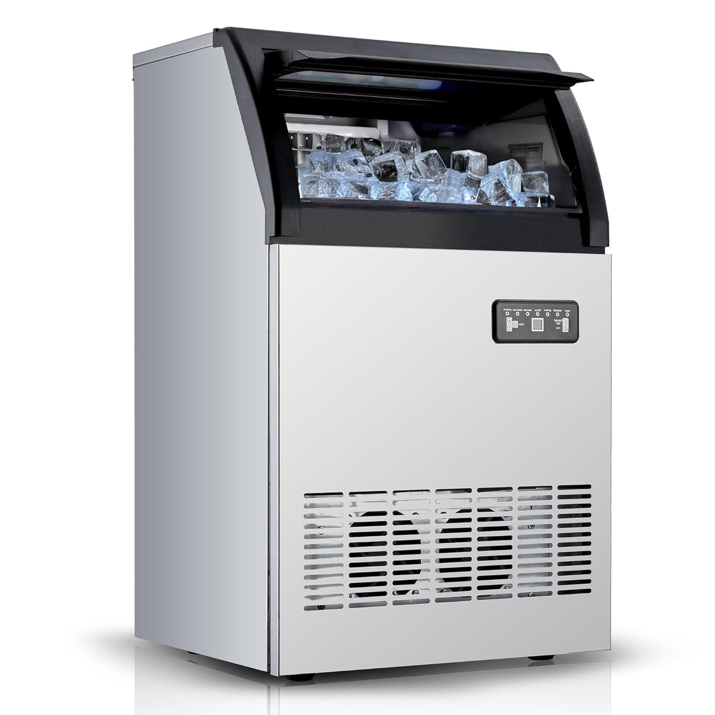 Qeetex Commercial Ice Maker 100 lb/24 hour ice maker with 33 lb storage bin stainless steel large ice maker dual water inlet