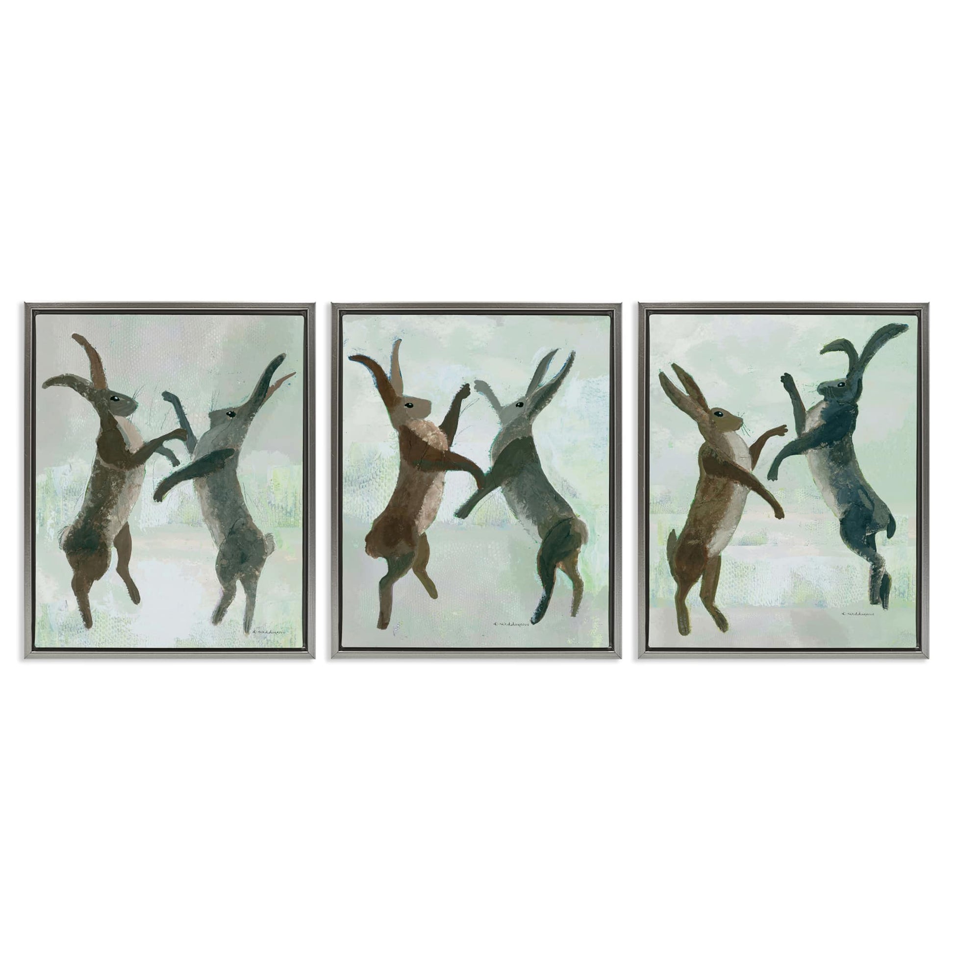 Stupell Industries  Battling Hares in Neutral Tones 3pc Floating Frame Set Design by Kay Widdowson