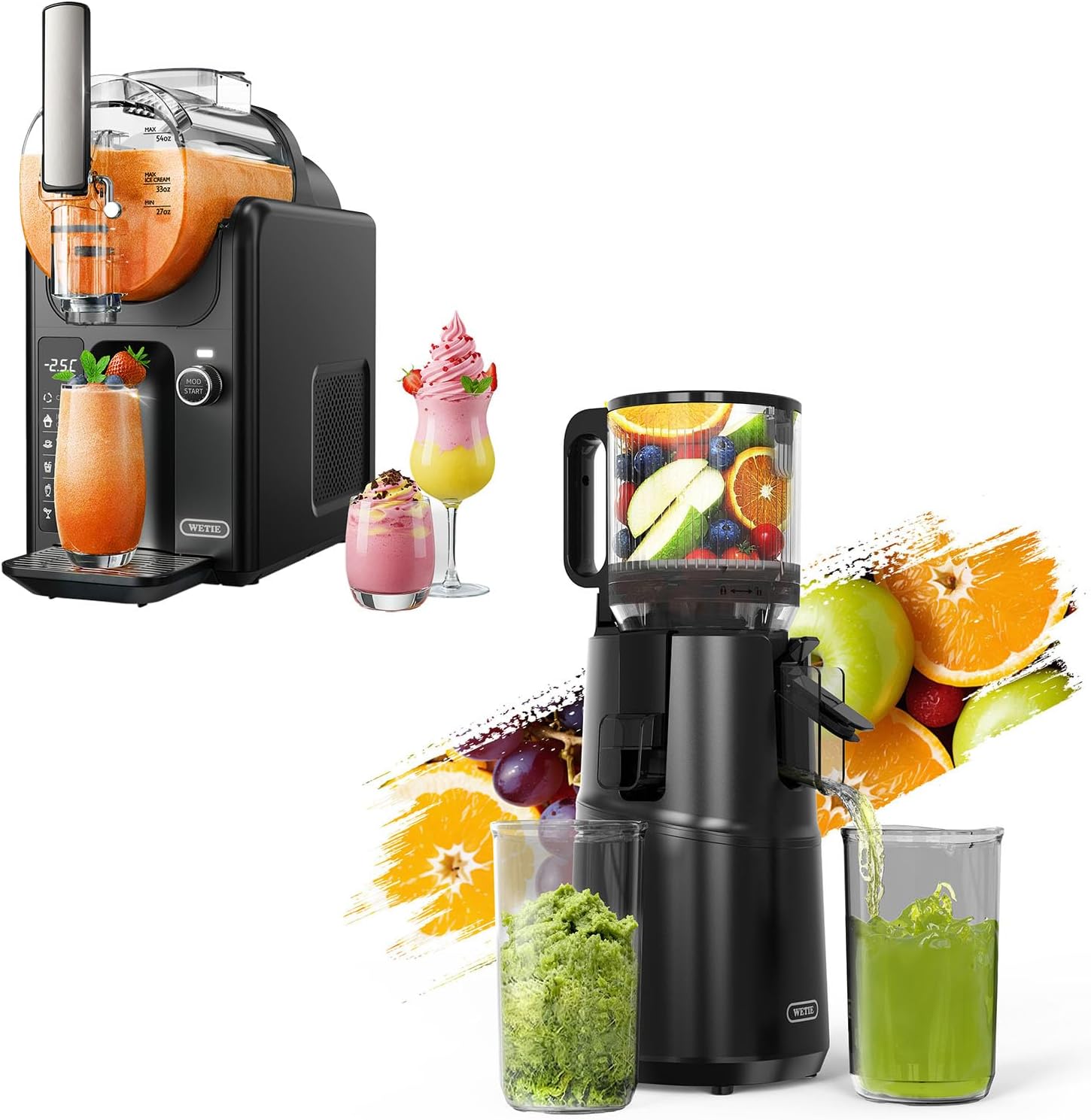 WETIE Cold Press Juicer AND 2-IN-1 Slushie & Soft Serve Ice Cream Machine