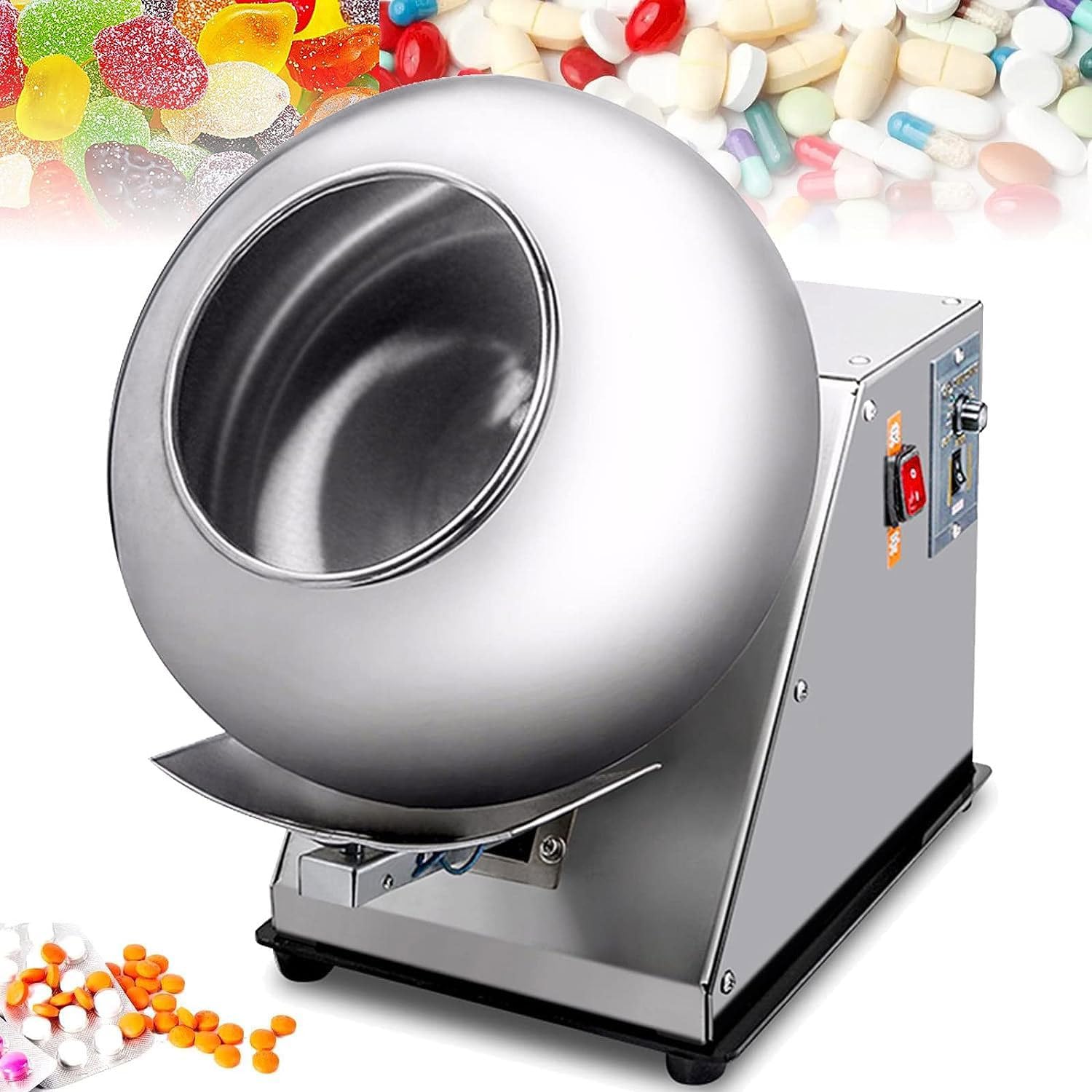 NYMFEA Automatic Tablet Coating Machine Chocolate Panning Machine Automatic Coater 2-5kg/H Chocolate Coating Polishing Machine Coater Sugar Ball Coating Drying Machine, 10kg Capacity