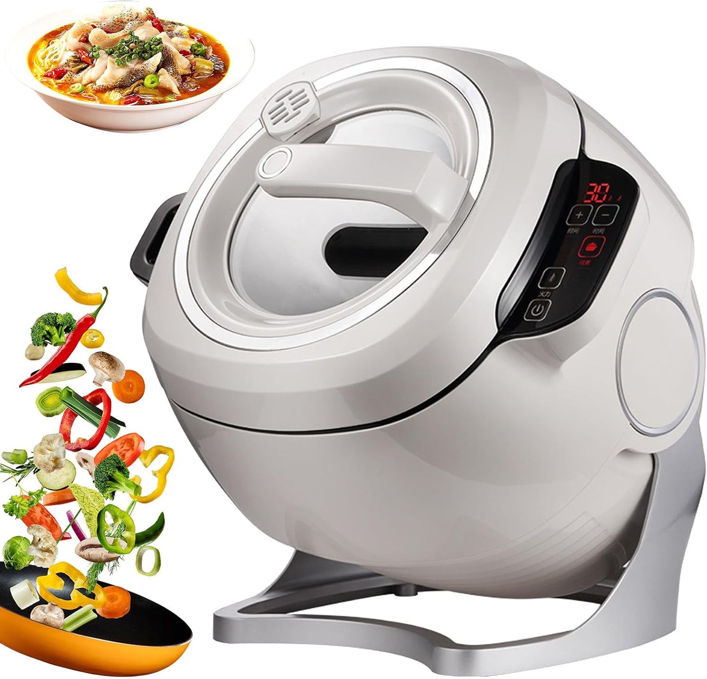 1000W Commercial Food Processor, 110V Automatic Food Cooking Machine 360 Rotation Electric Induction 6L Intelligent Automatic Cooking Machine with 360° Rotating and 3D All-round Heating