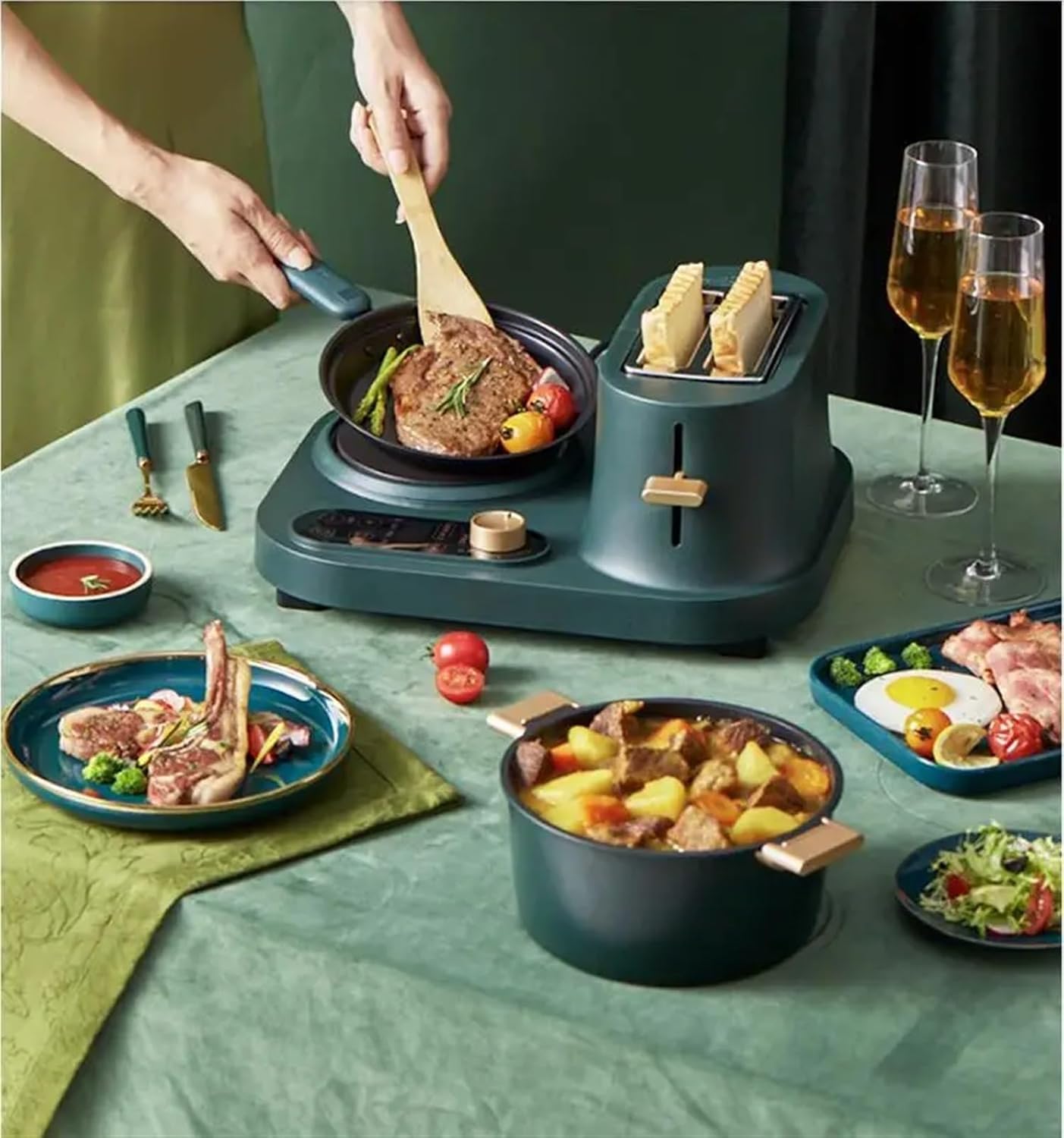 Breakfast Machine Multifunction 3 In1 Breakfast Machine Toaster Oven Electric Frying Pan Household Multi Cooker Hot Pot Cooking Machine