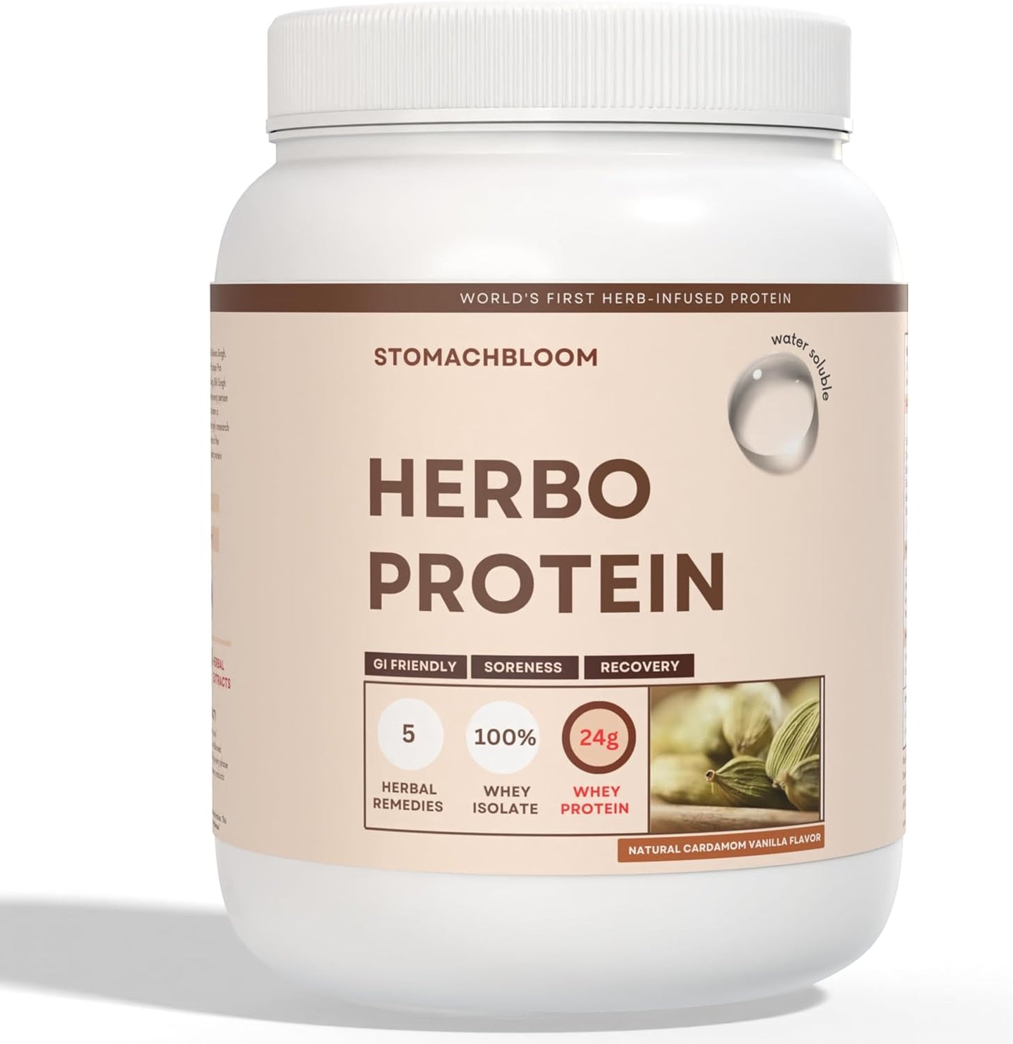 Herbo Protein 100% Whey Protein Isolate, Naturally Hydrolized. 24g of Protein, 2g of Sugar, Low Carb, Gluten Free, 2 Pound, 30 Servings, Vanilla - Cinnamon - Cardamom Protein Powder