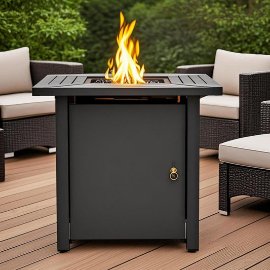 KT Rolster 30" Propane Gas Fire Pit Table, 50000 BTU Outdoor Steel Square Tabletop Fire Pits, Modern Smokeless Deck Safe Firepit with Removable Anti-Rust Lid for Outside Patio, Garden, Black
