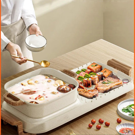 Taygate hot pot with grill Hot pot barbecue all-in-one multi-function machine indoor pan stove smokeless roasting electri(B02), Taygate9630