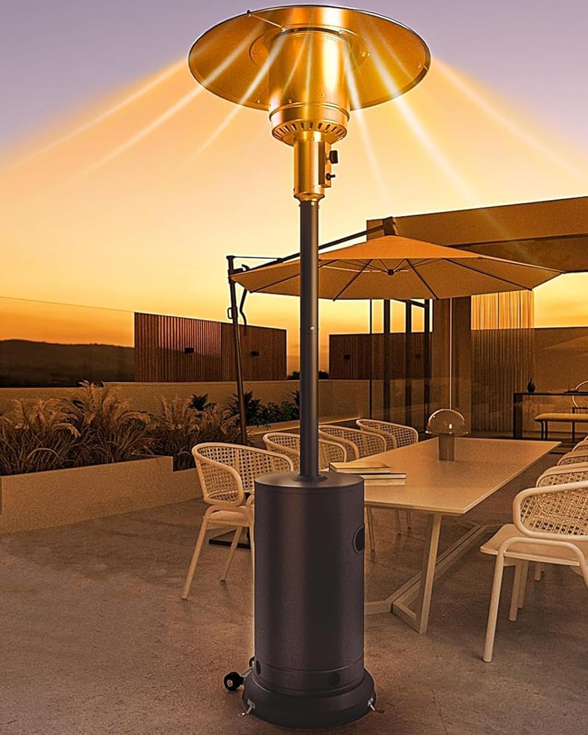 \u200B\u200B48,000 BTU Stainless Steel Patio Heater with Wheels | Portable Propane Outdoor Heater for Balcony, Patio, Backyard | Usebronze