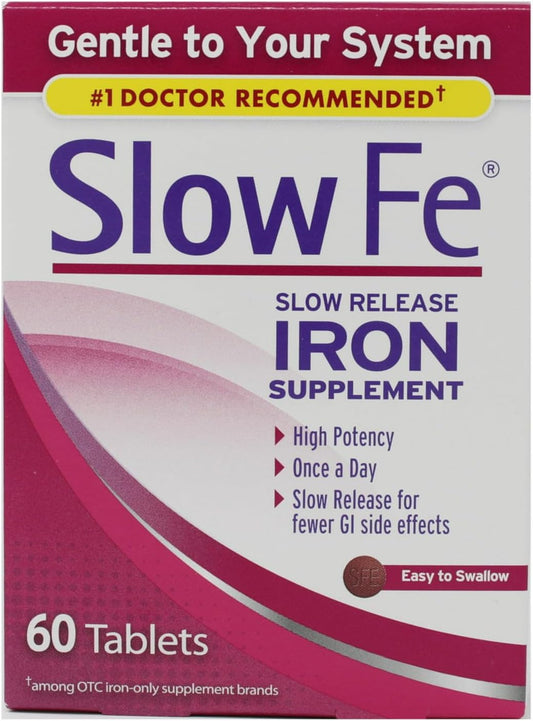 Slow Fe, High Potency Iron 45 mg, Slow Release - 60 Tablets - Pack of 3