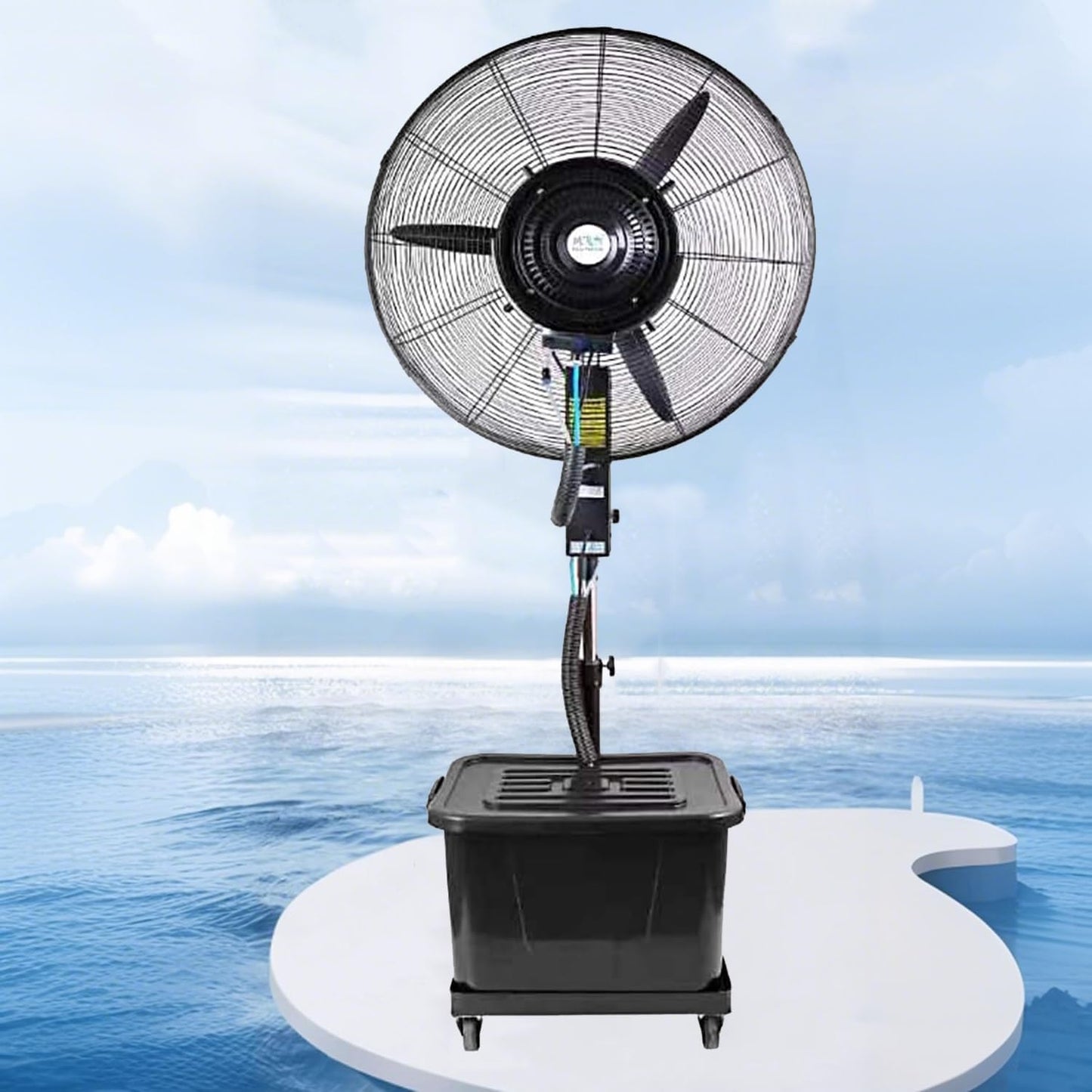 Pedestal Misting Fan Outdoor, Industrial lifting Oscillation Cooling Fan 3 Speed Setting, Velocity Cold Air Cooler for Commercial Outside Restaurant, with 11-Gallon water tank,(26in)