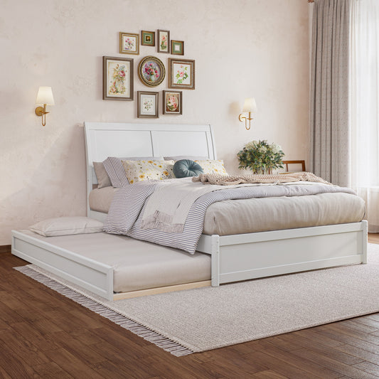 AFI Full White Wood Trundle Bed with Headboard