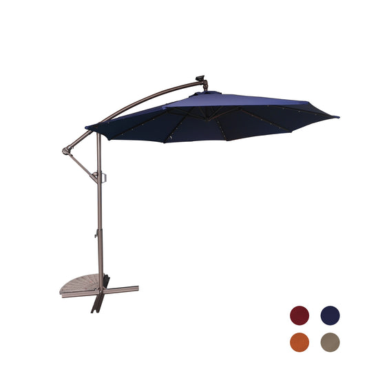 Dimakai 10-ft Iron Navy Crank Offset Patio Umbrella with Lights with Base
