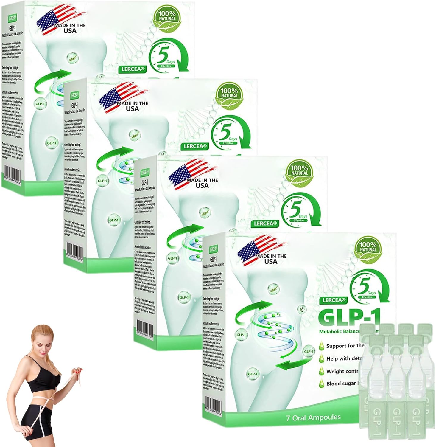 Lercea GLP-1 Oral Solution, Advanced GLP-1 Supplement Liquid Drops, GLP-1 Liquid, Gut & Digestive Immune & Energy Support (4 Pack)