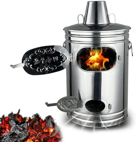 Burn Barrel Incinerator, Portable Stainless Steel Garden Bin with Fire Hook & Support for Burning Leaves, Yard Waste, and Debris