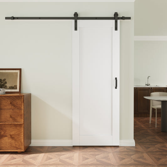 JUJUBON 30-in x 96-in White Square MDF Solid core Single Barn Door (Hardware Included)