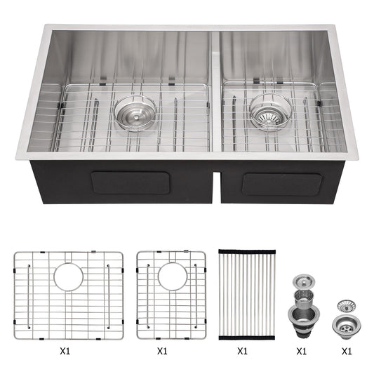 Tatayosi Double Bowl Undermount Sink 28x19 Inches Double Bowl Kitchen Sink 16 Gauge with Two 10 Deep Basin
