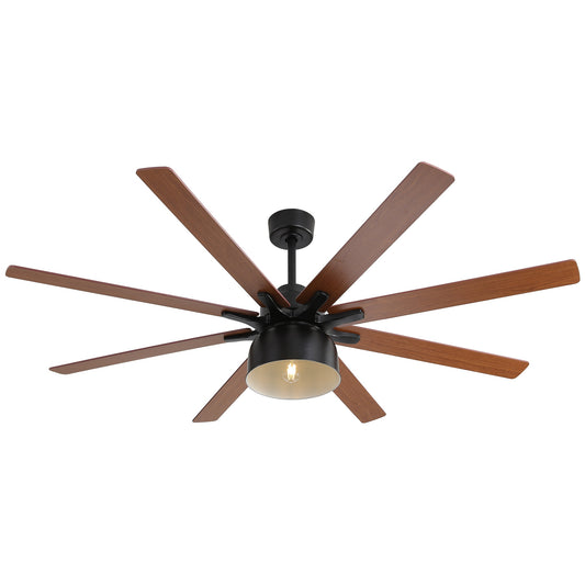 Yardreeze 66-in Color-Changing Integrated LED Outdoor White with Brown Blades Plug-in Ceiling Fan With Light - Remote Included ( 8 -Blade )