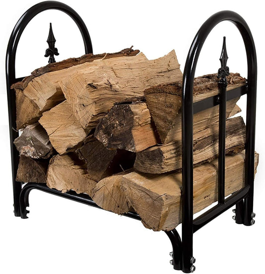 Farmhouse Style Iron Fireplace Log Holder Rack,Small Black Firewood Lumber Storage Holder,for Outdoor/Indoor/Fire Pit,Tall 58cm
