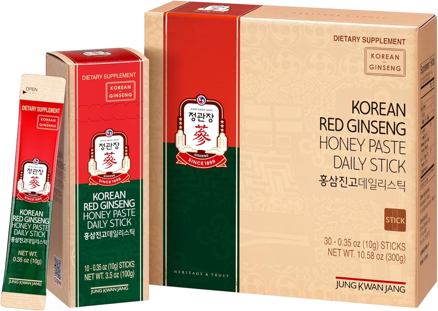 Korean Red Ginseng Honey Paste Daily Stick | Poria Mushroom, Rehmannia Extract Hong Sam Jin Go Daily | Natural Energy Booster for Men & Women, Pre Workout | 30 Count