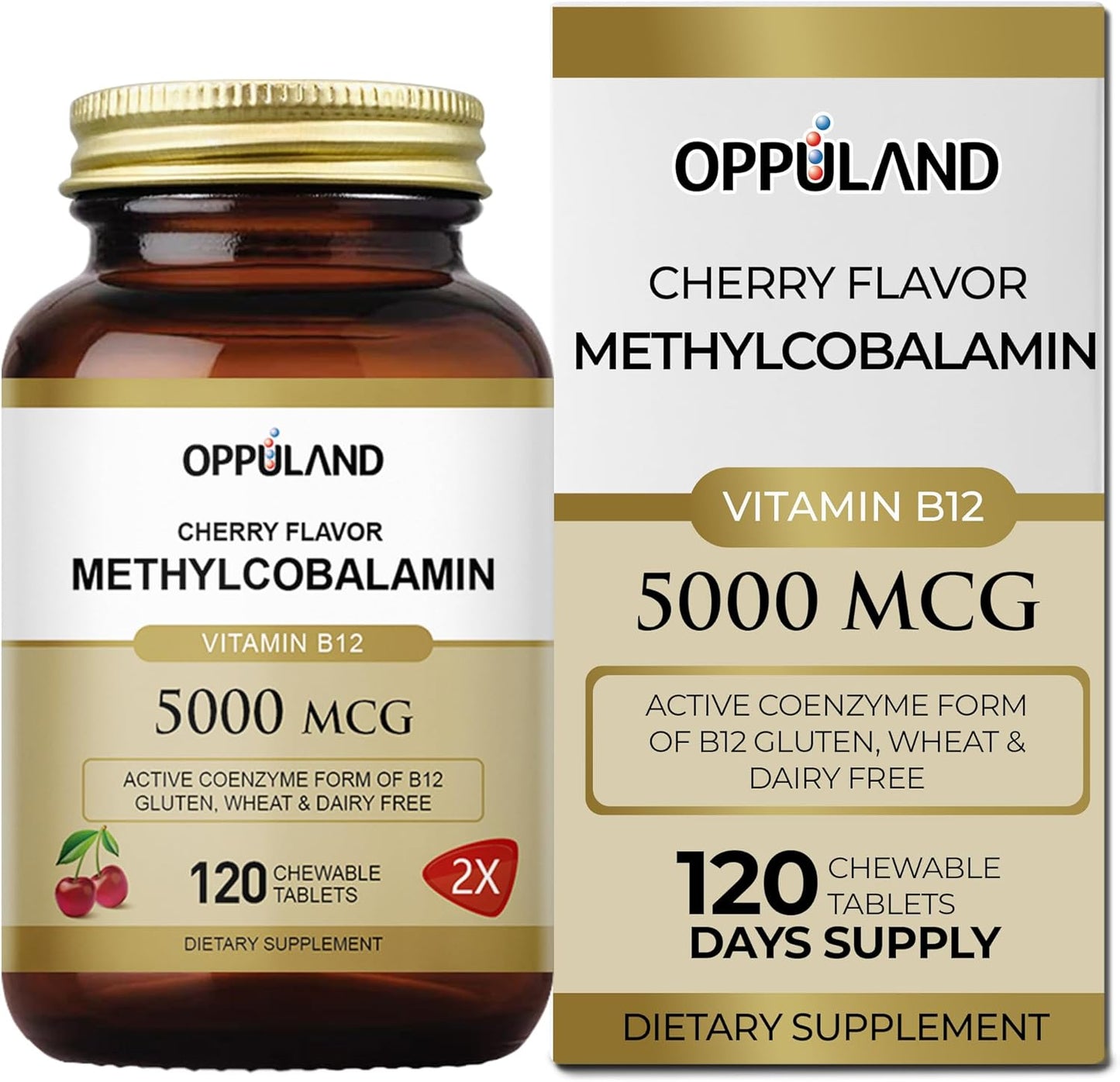 oppuland Methyl B-12 5000mcg Chewable with Folate - Vitamin B12 Methylcobalamin Sublingual Tablets - Supports Energy & Brain Function - Vegan Supplement - Cherry Flavor - 120 Count