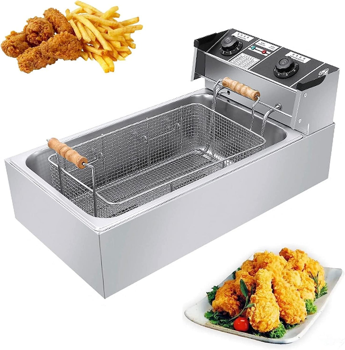 3200W Electric Deep Fat Fryer, 22L Stainless Steel Fryers With 50-300°C Adjustable Temperature, Easy Clean Removable Basket, Non-Slip Feet, For Commercial