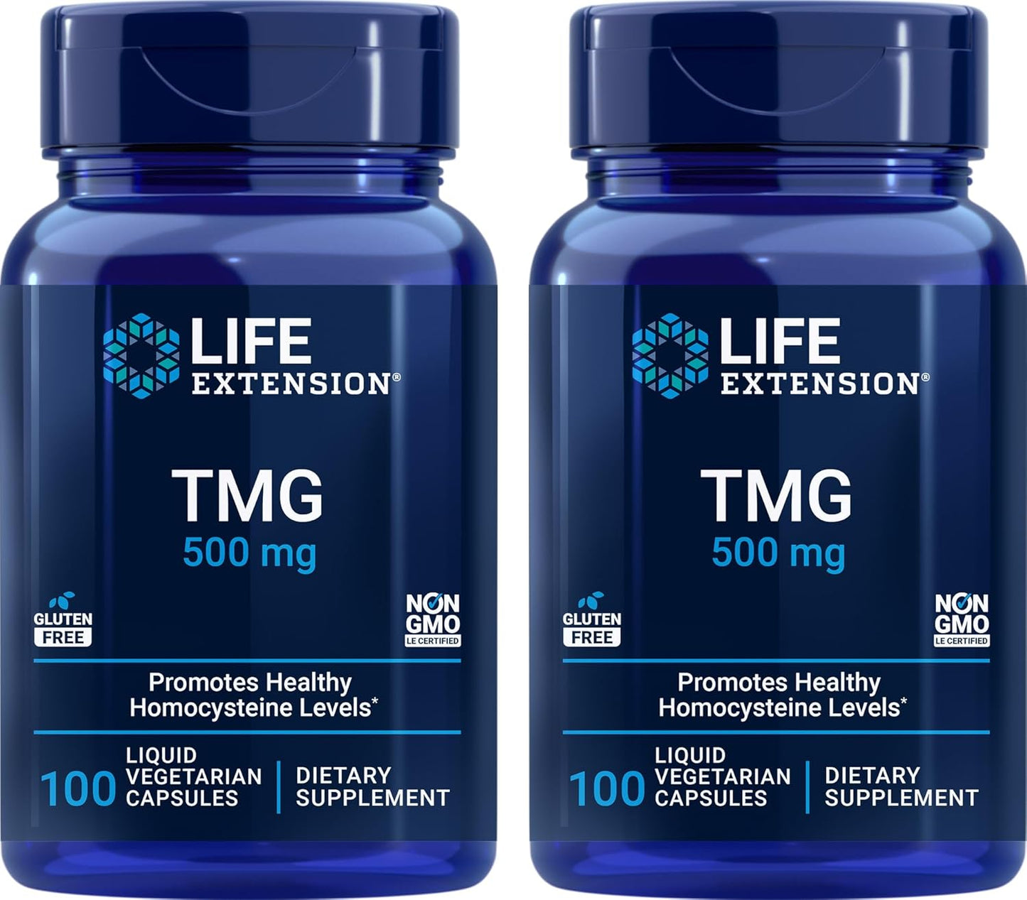 Life Extension TMG 500mg, 100 Liquid Veg Caps (Pack of 2) - Trimethylglycine (Glycine Betaine) Supplement - Gluten Free, Non-GMO, Vegetarian