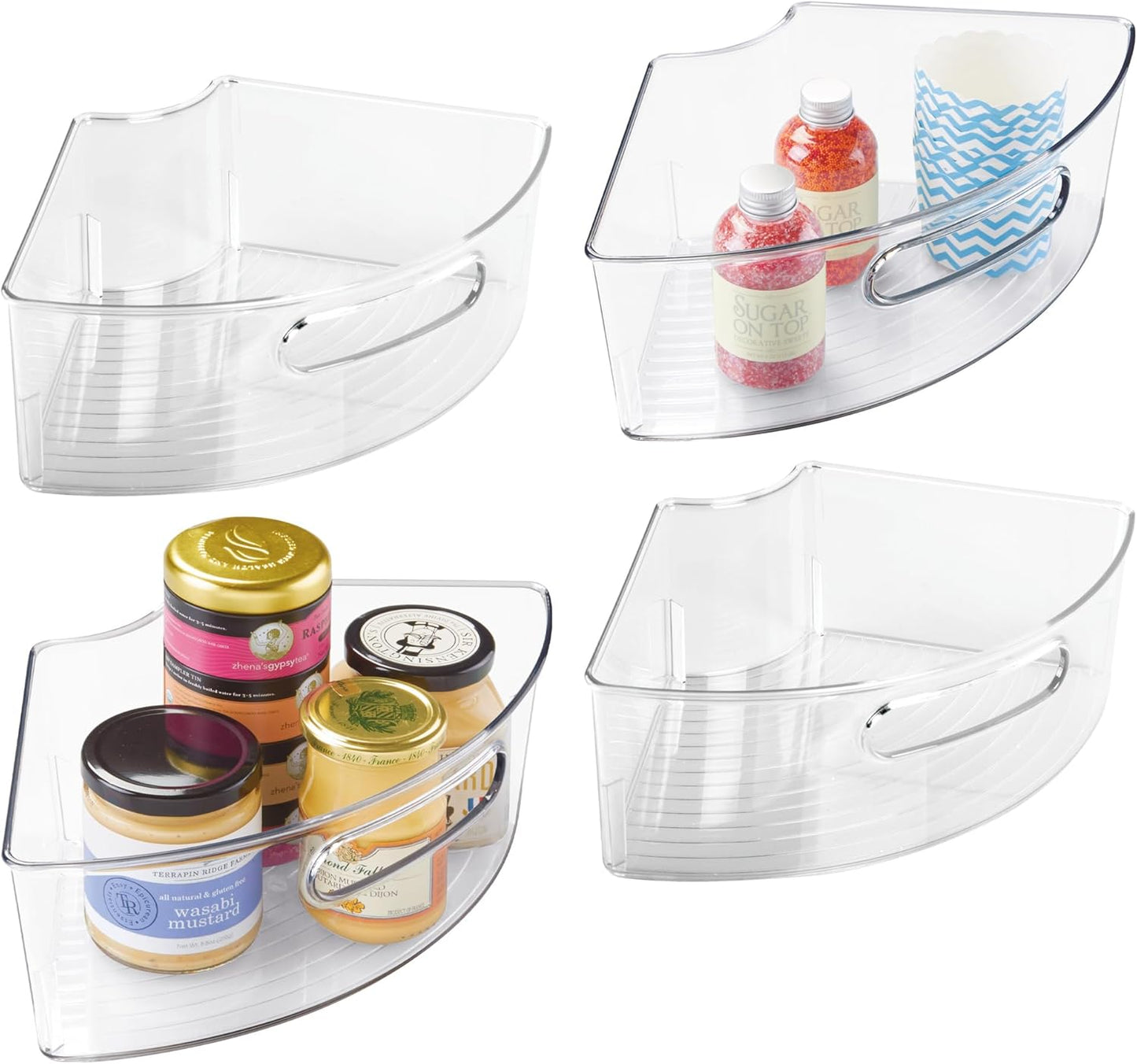 iDesign Plastic Lazy Susan Cabinet Storage Bin, 1\/4 Wedge Container for Kitchen, Pantry, Counter, BPA-Free, 12.75" x 7.5" x 4.25", Set of 4, Clear