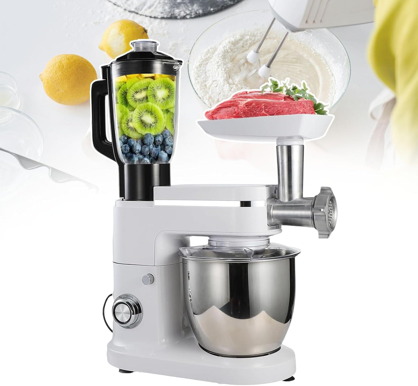Juicer Blender Mixer, Multifunctional Kitchen Appliance, Dough Blender Stand Mixer, Load Sensing Design, For Birthday Parties, Business Steambuilding, Wedding Venues, Fast Food Restaurants,White