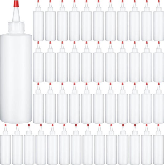 Jinei 60 Pack 8 oz Plastic Squeeze Bottles Clear Condiment Squeeze Bottles with Red Tip Cap Kitchen Empty Squirt Container Leak Proof for Arts Crafts