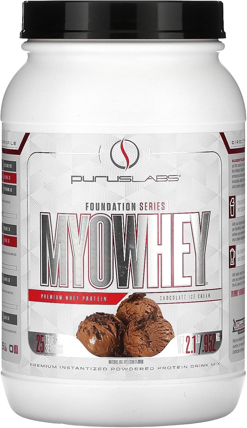 Purus Labs MyoWhey Premium Whey Protein | Instantized Whey Mixes Easily | Rich in BCAAs | 25g Protein | Keto Friendly | 25 Servings (Chocolate Ice Cream)
