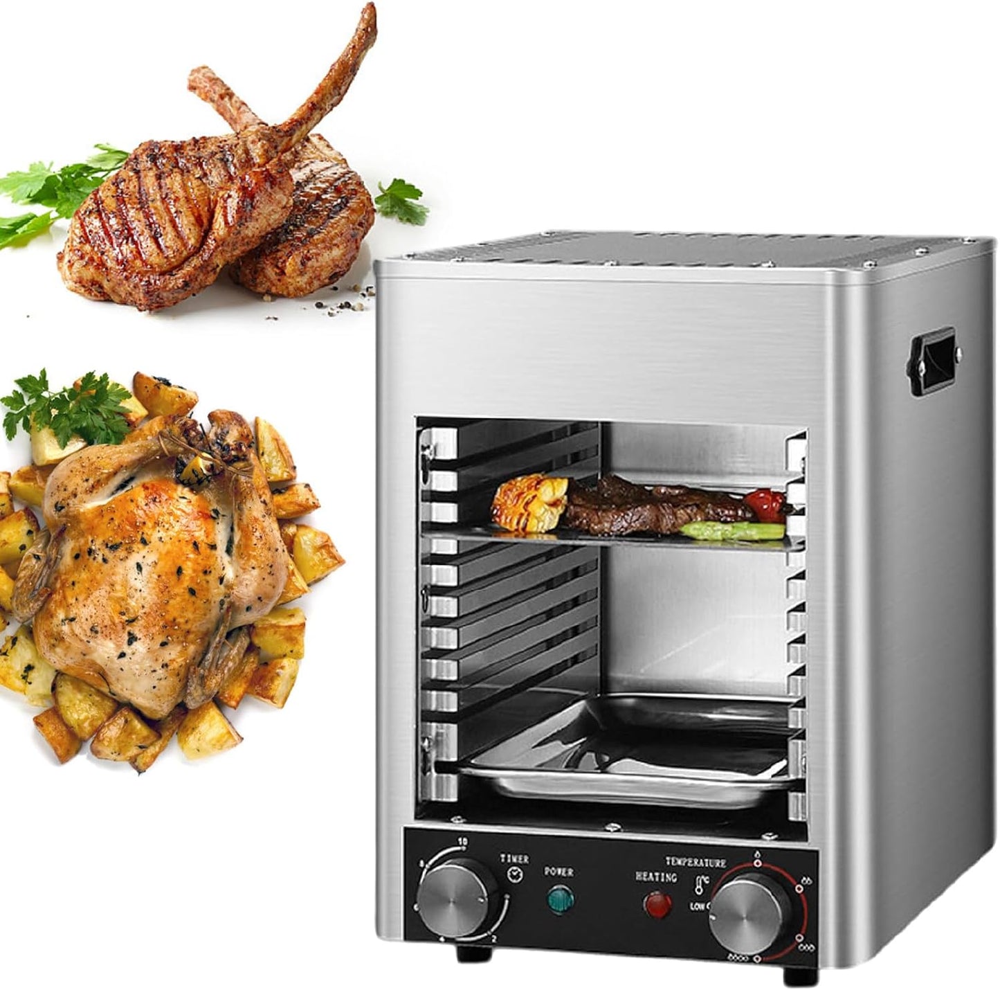 1700w Electric Steak Broiler, With 10 Grilling Slots, Time and Temperature Adjustable, Maximum Temperature 800℃, Suitable for Indoor Kitchen,110V
