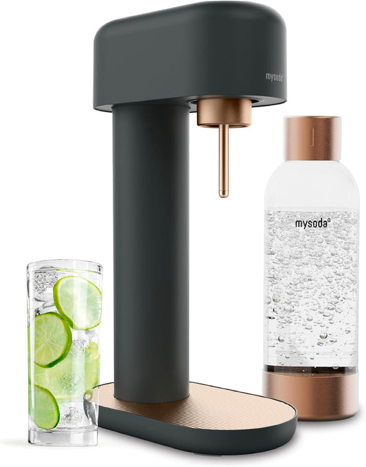 Mysoda Ruby 2 Sparkling Water Maker - Soda Streaming Machine Silent Carbonated Water Machine Robust Long-Lasting Aluminium Soda Maker 1L Water Bottle Without CO2 Cylinder - Black Copper Soda Machine