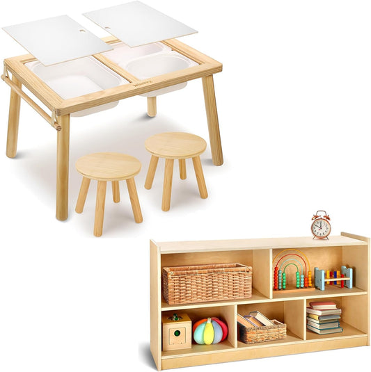 wingyz 3 in 1 Sensory Table and Chair Set + 5-Section Wooden Storage Cabinet, 5-Section