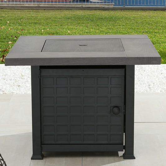 Patio Fire Pit Table Metal 33.9" Outdoor Square Dining Table with Galvanized Steel Frame