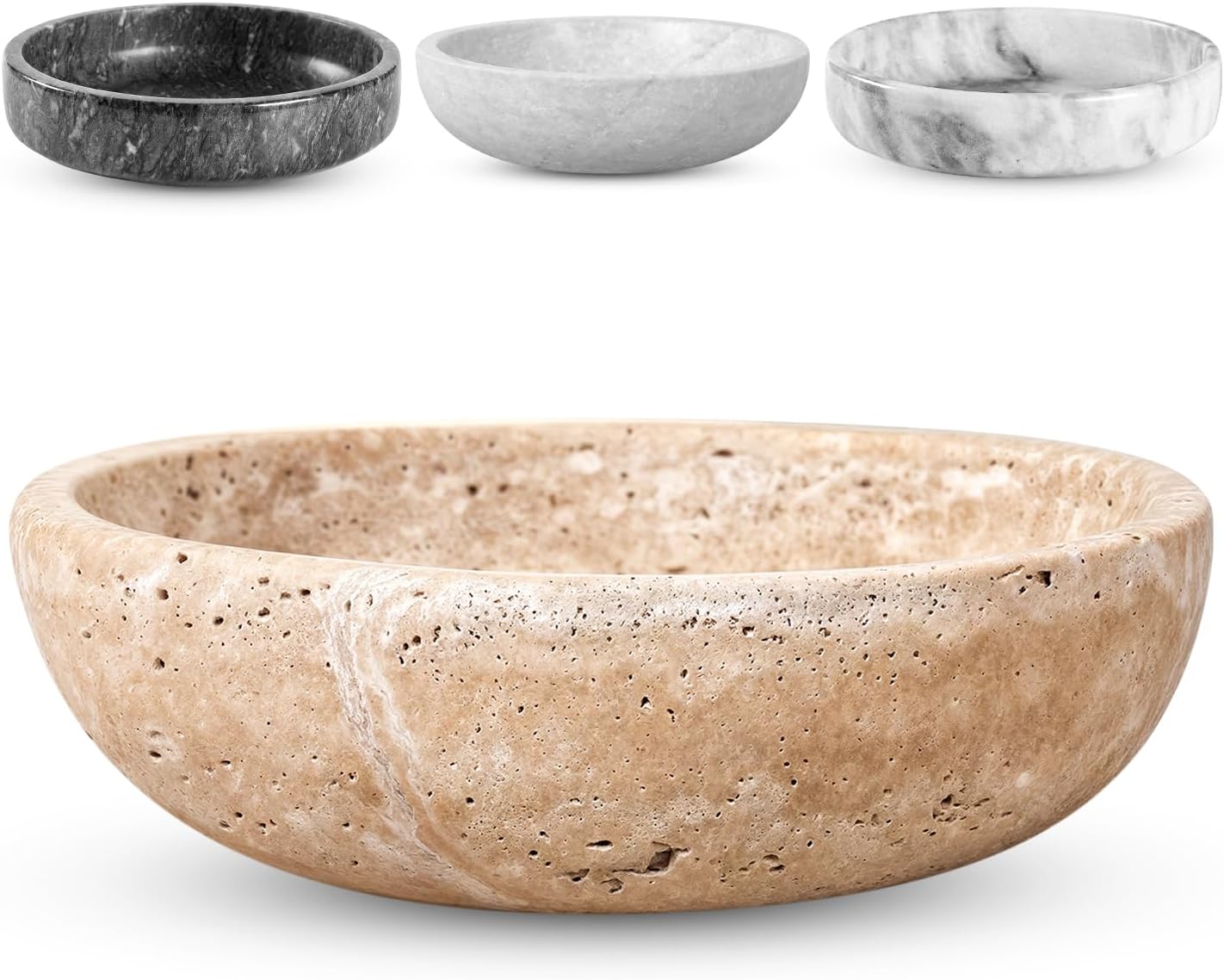 FNTSTICGOODS Travertine Decorative Bowl - 7.8\u201D Diameter & 2\u201D Height - Key Bowl for Entryway Table - Travertine - Organic Modern Centerpiece - Beige\/Natural