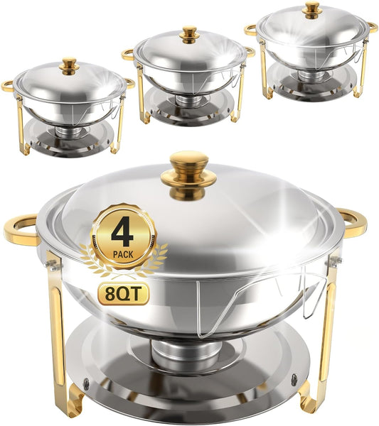 Beviliu 8QT Chafing Dishes for Buffet, Warming Trays for Buffets Party, 4 Pack 8QT Food Warmers for Parties Buffet, Catering Supplies Buffet Display Chafing Dish for Parties