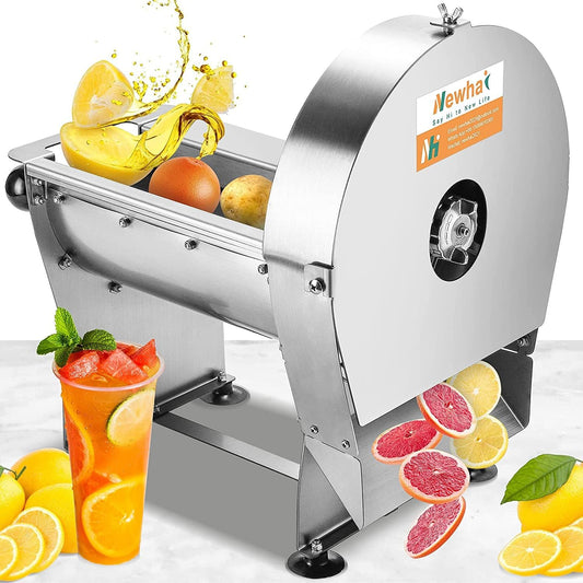 Newhai Commercial Vegetable Slicer Electric Potato Slicing Machine Sweet Potato Slicer Automatic Fruit Slicer 0-10mm (0-0.4\u2019\u2019) Stainless Steel for Cabbage Onion Tomato (110V US Plug)