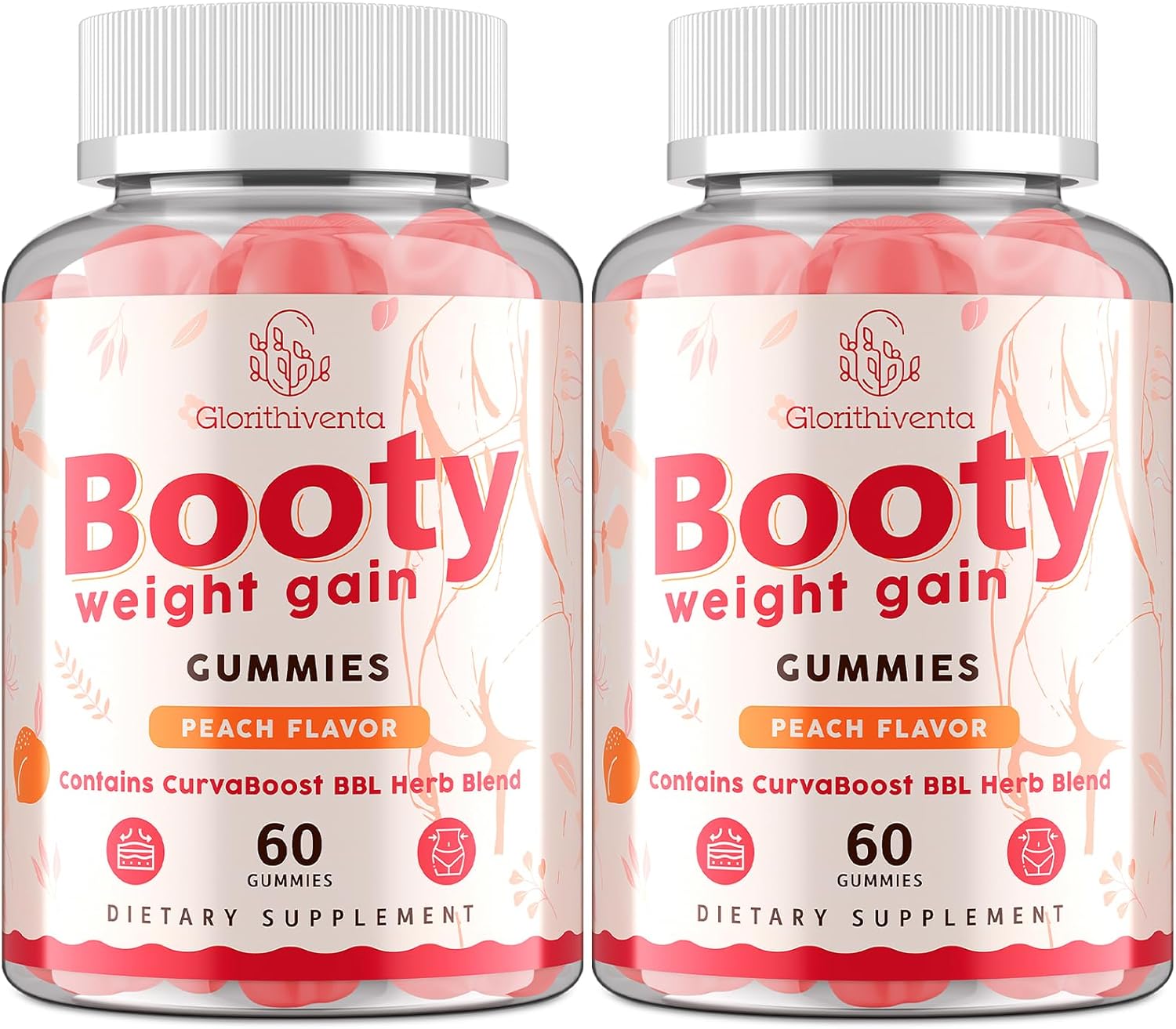 Glorithiventa Booty Gummies for Women, BBL Gummies Contains CurvaBoost BBL Herb Blend & Creatine Monohydrate for Booty, Curves & Energy, Zero Sugar, Vegan, Peach Flavor - 120 Counts