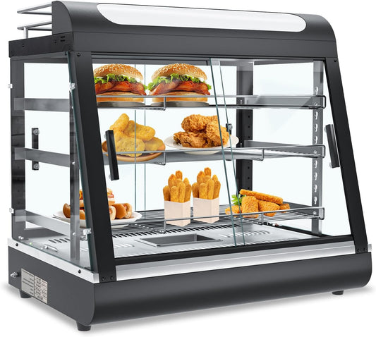 Lumelay 27 inch Commercial Food Warming Cabinet, 3 Tier Countertop Heated with Top Rack for Pizza\/Pretzel, Three Color, Temper Glass, w\/Thermometer Adjustable Thermostat for Cafe Kitchen Restaurant
