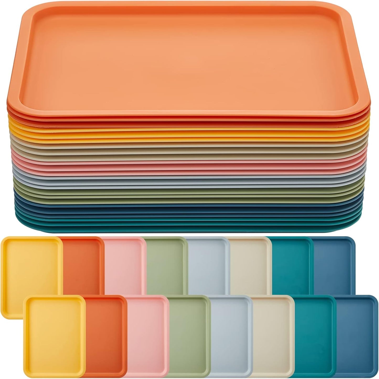 Mumufy Plastic Fast Food Trays Bulk Colorful Restaurant Serving Trays Cafeteria Rectangular Plastic Serving Platter Grill for Kitchen Restaurant Coffee(Elegant Color,24 Pcs)